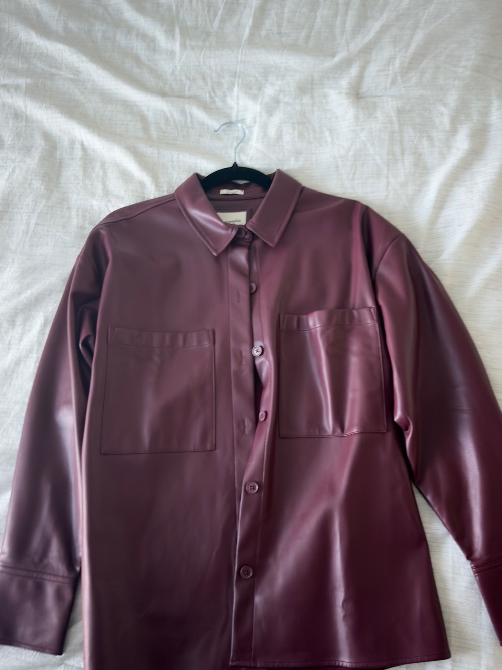 Abercrombie & Fitch Oversized Leather Jacket in Burgundy